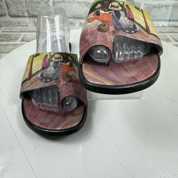 Icon Women’s 10.5/ 11 Painting Wearable Art Blue Leather Toe Ring Low Flats - Picture 4 of 10